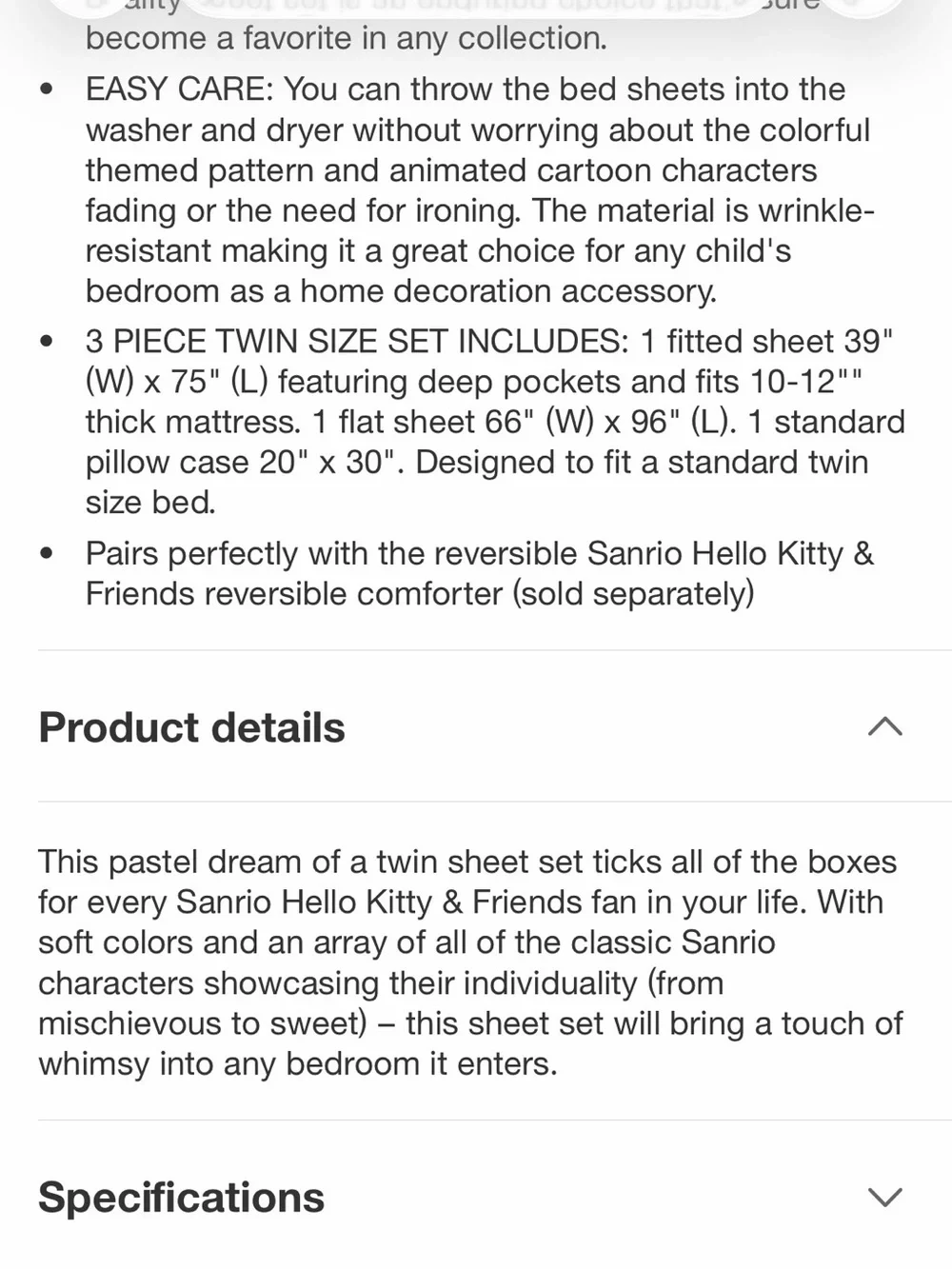 Hello Kitty Comforter, fitted sheet and pillowcase. Size: Twin